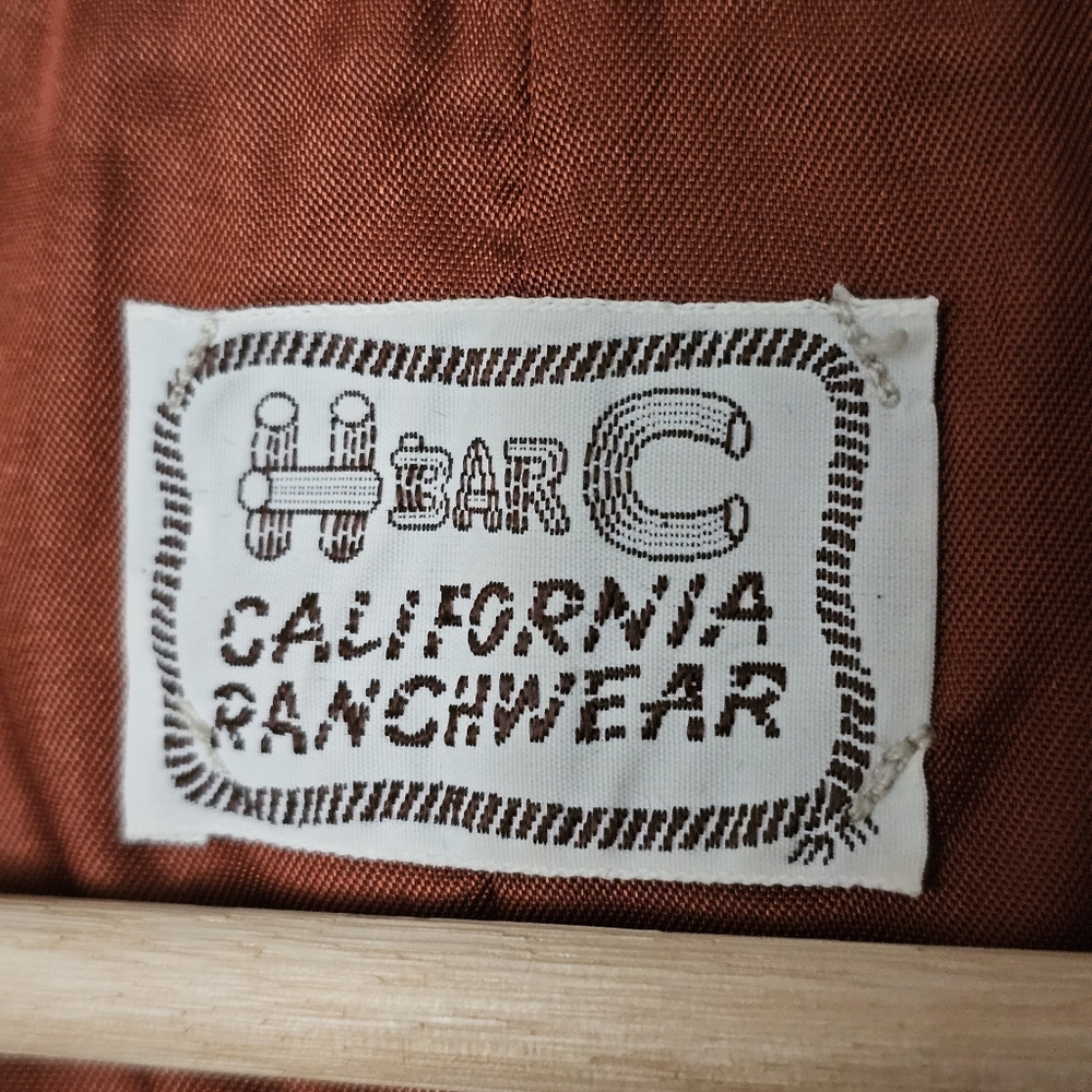 Vintage 70's H Bar C California Ranchwear Brown Glossy Western Leather Vest - Picture 8 of 10